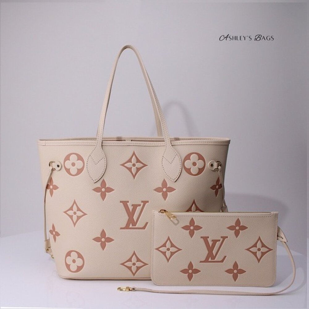 Louis Vuitton MM Neverfull Monogram Empreinte Giant In Crème Rose Trianon Pink